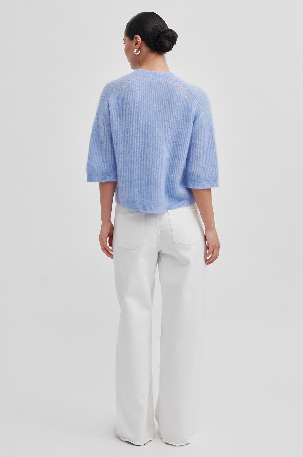 Andrea kortærmet cardigan - Brunnera Blue